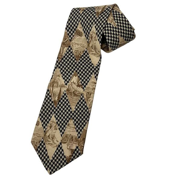 Christian Dior Vintage Italian Silk Tie Made in USA Mini Houndstooth Printed - Picture 1 of 10